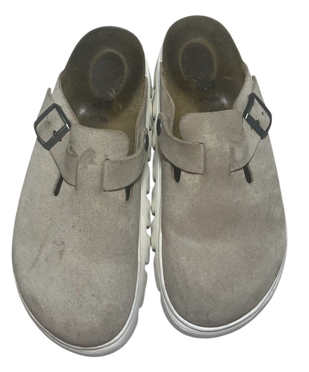 Birkenstock Papillio Fanny Ring Buckle Brown Sand Clog Mules Sz 37 Chunky Suede